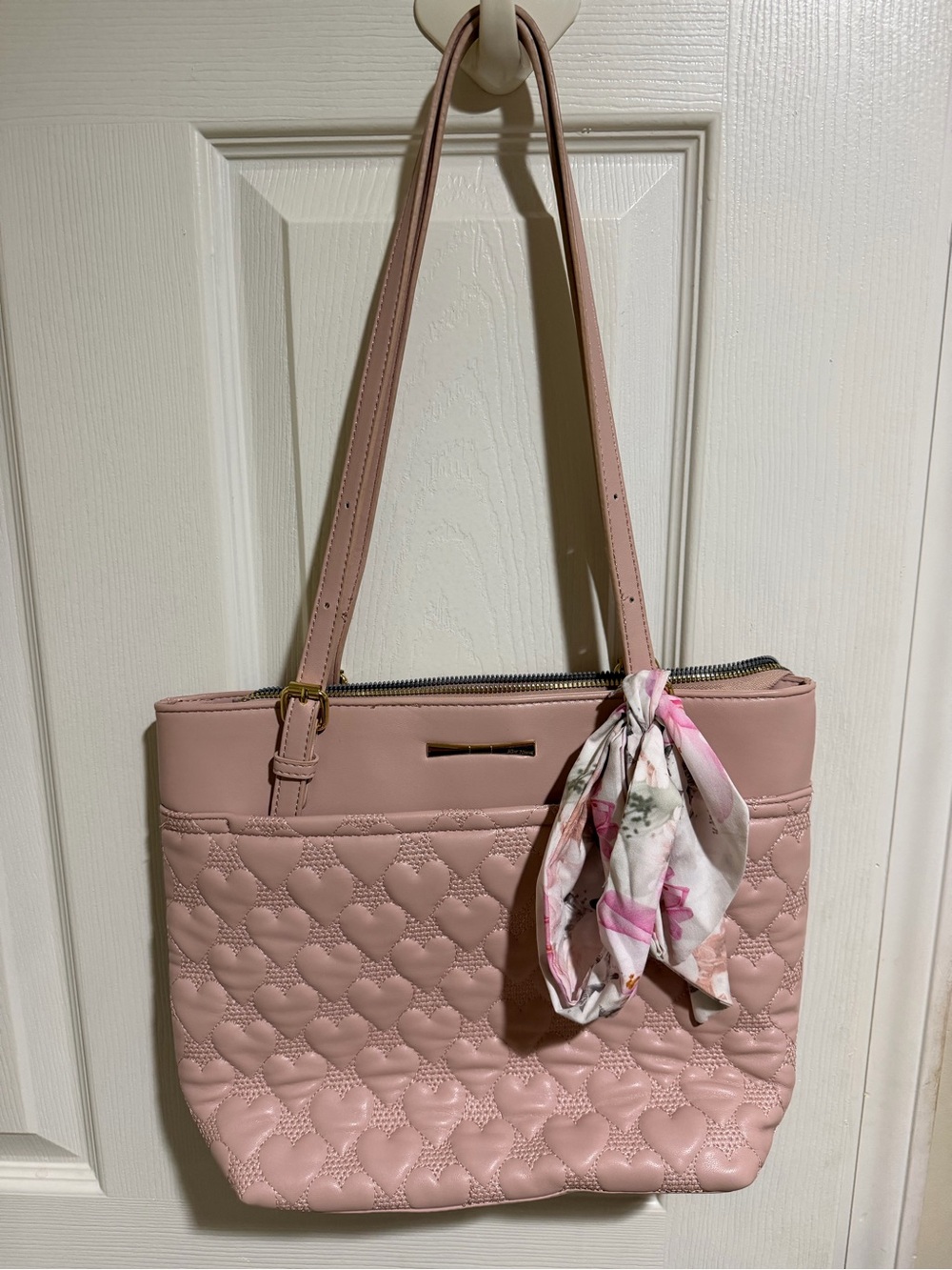Betsy Johnson Pink Quilted Tote Bag with Scarf